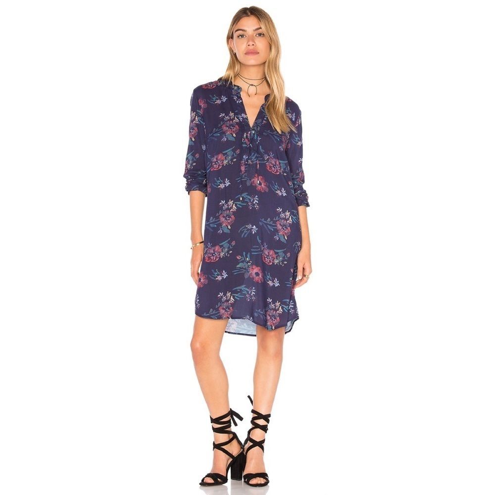 Revolve x Splendid Cindelle Floral Print Lace Up Dress in Academy Navy